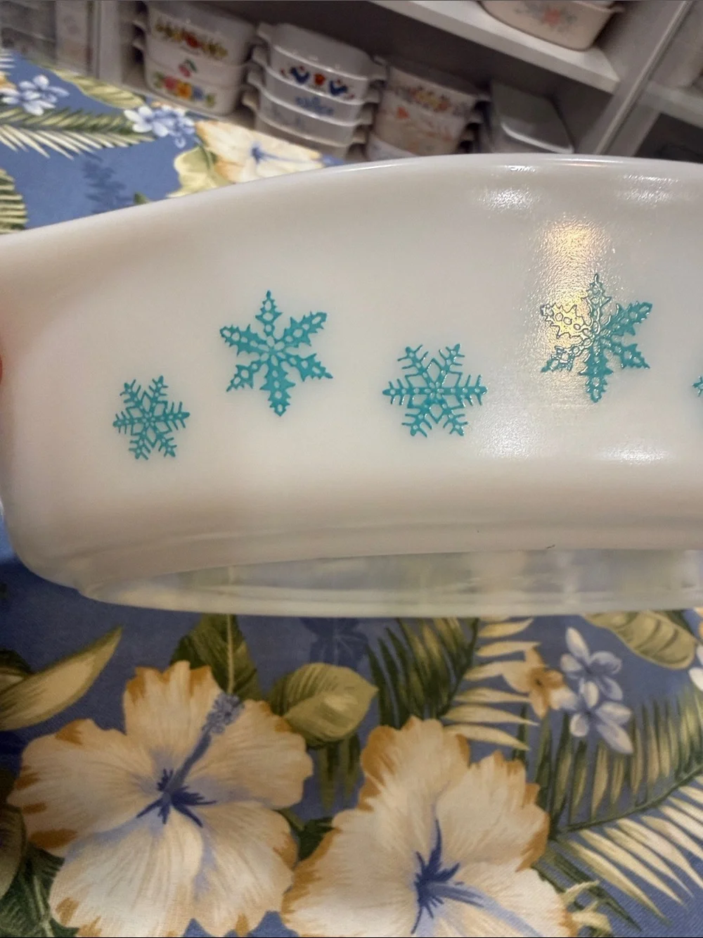 Pyrex White Milk Glass Snowflake Divided Casserole Dish with Clear Glass Lid